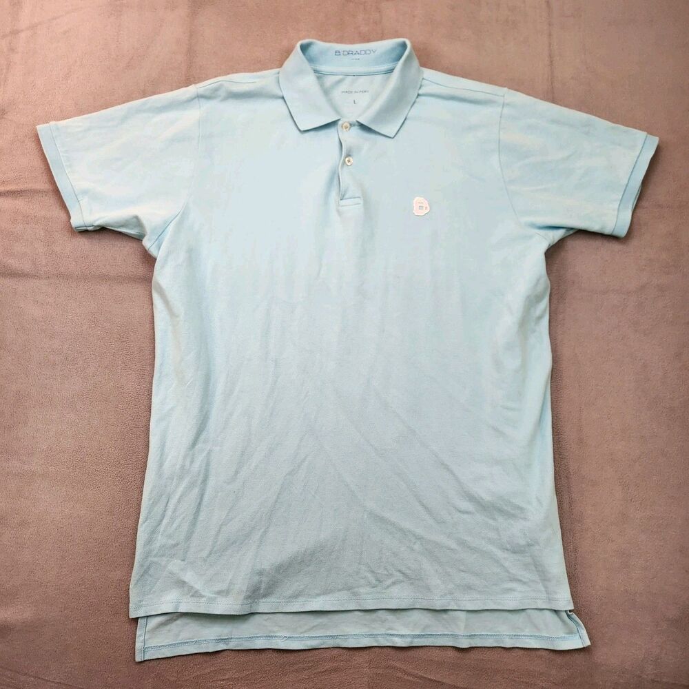 B. Draddy Polo Shirt Men's L Light‎ Blue Short Sleeve Golf Pima Cotton Stretch